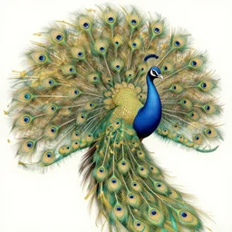 faerie peacock. this watercolor and gold leaf work by the award - winning mangaka has a beautiful composition, dramatic lighting and intricate details.