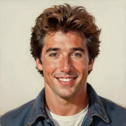 a portrait of a beautiful John Travolta from Grease (1978), smiling, Edward Hopper style, clear eyes, illustration, soft lighting, soft details, painting oil on canvas, octane render, HDR, trending on artstation, 4k, 8k, HD