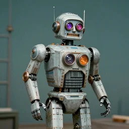 Retro-wave portrait of Soviet Robot in style of retro futurism