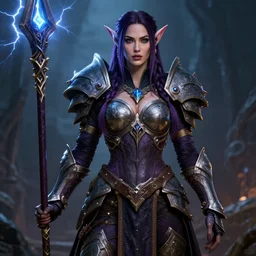 world of warcraft night elf warden, megan fox fullbody, concept art, intricate details, highly detailed photo realistic portrait cinematic lightning by michael komarck, frank frazetta adam hughes, seseon yoon, artgerm and warren louw
