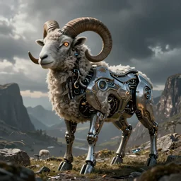 ram sheep robot, intricate, sinister, futuristic, ultra realistic, hyper detailed, cinematic, digital art, artstation, trending,