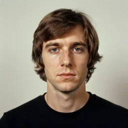Mugshot Portrait of Young Roger Waters, taken in the 1970s, photo taken on a 1970s polaroid camera, grainy, real life, hyperrealistic, ultra realistic, realistic, highly detailed, epic, HD quality, 8k resolution, body and headshot, film still, front facing, front view, headshot and bodyshot, detailed face, very detailed face
