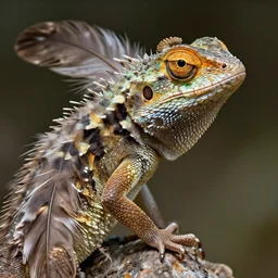 extreme close up lizard portrait, feathers, d & d, fantasy, greg rutkowski, alphonse mucha, high quality, realistic, elegant