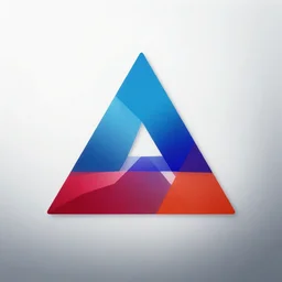 company logo, colored triangles, gradients, high contrast