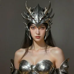 a professional painting of a beautiful young female, wearing a metallic dragon-shaped helmet, semi-clothed in battle armor, olive skin, long dark hair, beautiful bone structure, symmetrical facial features, intricate, elegant, digital painting, concept art, smooth, sharp focus, illustration, from Metal Gear, by Ruan Jia and Mandy Jurgens and Greg Rutkowski and Artgerm and William-Adolphe Bouguerea