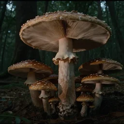 film still of mushroom forest with giant mushrooms, 1 9 8 0 s dark science fiction atmosphere, screenshot from a ridley scott film