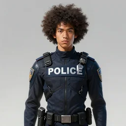 portrait of a man by greg rutkowski, he is about 2 0 years old, afrojapanese, afro hair, young, very tall and slender, he is wearing a futuristic police gear, highly detailed portrait, digital painting, artstation, concept art, smooth, sharp foccus ilustration, artstation hq