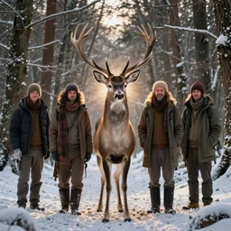 hyper realistic photography of deer god in the winter forest moebius, craig mullins, simon stalenhag, jakub rozalski