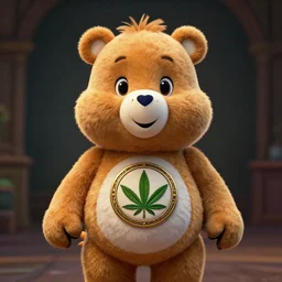 hyperrealistic dslr film still of a care bear with! marijuana emblem!, stunning 8 k octane comprehensive 3 d render, inspired by istvan sandorfi & greg rutkowski & unreal engine, perfect symmetry, dim volumetric cinematic lighting, extremely hyper - detailed, extremely lifelike attributes & texture, intricate, masterpiece, artstation, stunning