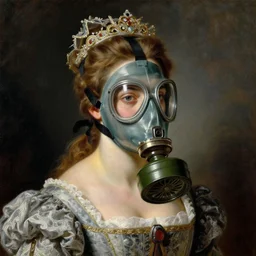 neoclassical portrait of a princess wearing a glass gas mask in her temple, by jacques - louis david, by greg rutkowski, by zdzisław beksinski, by josep tapiro baro, trending on artstation, featured on pixiv, masterpiece, oil on canvas, cinematic composition, dynamic beautiful lighting,