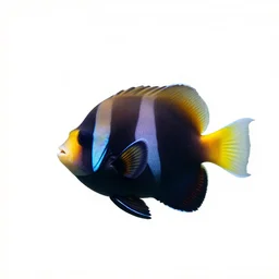 regal angelfish, photorealistic wildlife photography, full body, isolated on a pure white background, centered, entire subject in frame, sharp focus, soft studio lighting