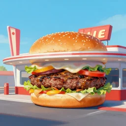 a 1 9 5 0 s burger drive in, painting, 1 9 5 0 s, colorful