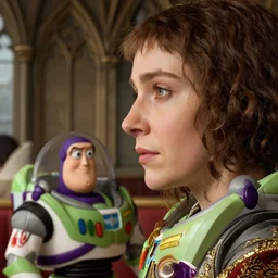 closeup profile medieval jan van eyck face portrait of mrs buzz lightyear in a 1 9 5 0 s diner, nicoletta ceccoli, mark ryden, lostfish, hyung tae, frank frazetta, depth of field, detailed and intricate gothic environment, 8 k resolution, hyperrealistic, octane render