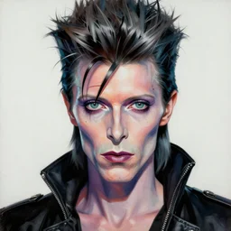 portrait painting of cyberpunk david bowie, sharp focus, award - winning, trending on artstation, masterpiece, highly detailed, intricate. art by josan gonzales and moebius and deathburger