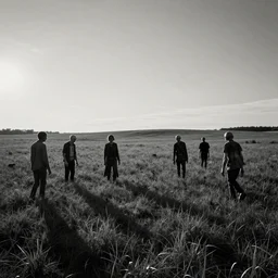 risograph of zombies in a field, minimalist,