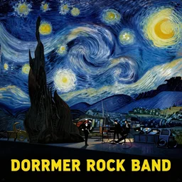 the 1920s poster of galaxy doberman rock band, starry night, by Edward Hopper and James Gilleard Zdzis