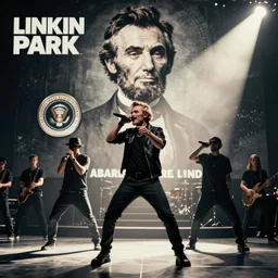linkin park album promo shot with president abraham lincoln rapping, abe lincoln performing, linkin park
