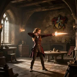 hogwarts gryffindor common room, katniss everdeen is firing an arrow, concept art, artstation