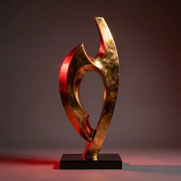 a studio photography of a metal abstract sculpture with red lighting high contrast porta 4 0 0 golden