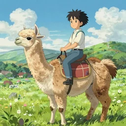 llama riding on a lama, extra detailed, digital illustration, by Makoto Shinkai and thomas kinkade, digital painting, Matte painting, trending on artstation and unreal engine