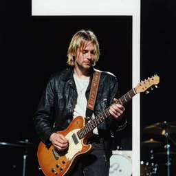 “A detailed kodak film photo of Kurt Cobain giving a concert in Russia”