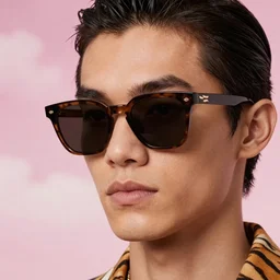3 d close - up, fashion model in sunglasses, tigers, pink cloudy background, hyper detailed, photo realistic, vouge style photo, artwork by tooth wu and wlop and beeple and greg rutkowski