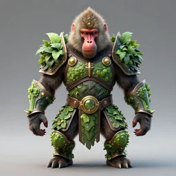 armoured warrior baboon monster, symmetrical, highly detailed, digital art, plant themed armour, sharp focus, trending on art station, kentaro miura manga art style