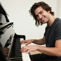 happy pianist playing piano