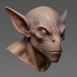 game concept art, muscular, amphipoda head, chiroptera ears, hyperrealism, artstation, cgsociety, zbrush, no background