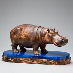 hippopotamus, wood art, blue!!!! epoxy resin, sculpture, wood carving, wood sculpture, wood art, wooden decoration, hand made, wooden hippo