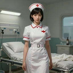 nurse girl, nurse uniform, hospital, battle angel alita. by rembrandt 1 6 6 7, illustration, by konstantin razumov, by william - adolphe bouguerea