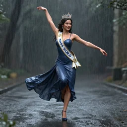 3 d unreal engine octane render of miss of the world dancing in the rain by conrad roset