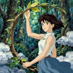 anime, arch of leaves, rooney mara, cloud forest, intricate oil painting by greg rutkowski, trending on artstation