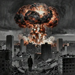 a city being destroyed a nuclear explosion, painted by zdzislaw beksinski, melancholy