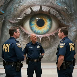 FBI Agents calmly talking to the Eye of Sauron, photorealistic, 8k, highly detailed, concept art