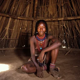 a long - shot, color travel photograph portrait of a inside of the tribe village house, day lighting, 1 9 9 0 photo from photograph magazine.