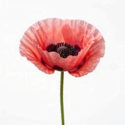 fluffy poppy flower, high detail photograph, full body, isolated on a pure white background, centered, entire subject in frame, sharp focus, soft studio lighting