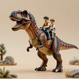 a remote controlled giant t-rex being riden by kids, photorealistic, 8K, hyperrealistic