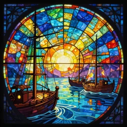 steampunk, port, stained glass, abstraction, water, glowing lights, epic fantasy, colorfully, digital art, highly saturated colors, concept art, detailed illustration, hd, 4 k, digital art, greg rutkowski, dan mumford, studio ghibli trending on artstation