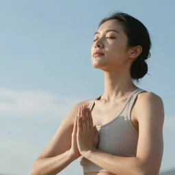 real photo, a beautiful lady is meditating and hoping for a better future. close - up, beautiful sky, volumetric lighting, sharp focus, ultra detailed, - w 1 0 2 4 - n 8 - i