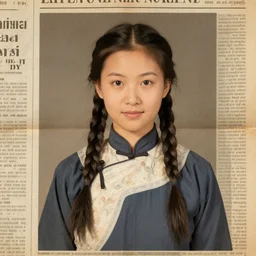 old newspaper photograph young beautiful lao women braided hair