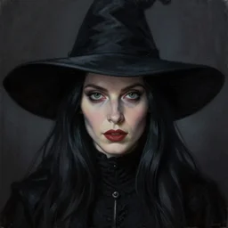 symmetrical realistic, portrait, close - up, dark witch, painting by tom bagshaw, smooth, sharp focus