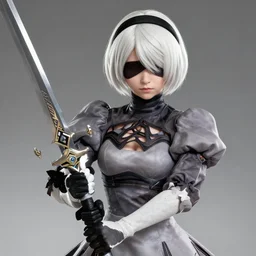 highly detailed portrait tracer from overwatch as 2 b nier automata holding a sword, unreal engine, fantasy art by greg rutkowski, loish, rhads, makoto shinkai and lois van baarle, ilya kuvshinov, rossdraws, tom bagshaw, global illumination, radiant light, detailed and intricate environment
