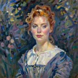 beautiful oil painting of a christina hendricks photo by anne leibovitz in the style of claude monet