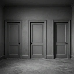 grey room with doors by david lynch style