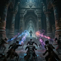vfx film closeup, soul reaver executing enemies, devouring magic souls, in epic ancient sacred huge cave temple, flat color profile low - key lighting award winning photography arri alexa cinematography, hyper real photorealistic cinematic beautiful, atmospheric cool colorgrade