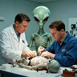photo of alien autopsy done by Ronald Reagan on the recovered Roswell aliens , psychedelic