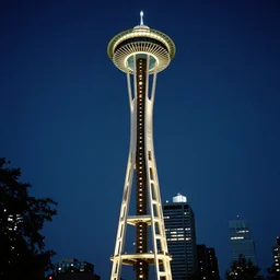 vivid and beautiful aroura lights in figure of virgin mary above space needle centered big sky film long exposure fuji wide angle national geographic