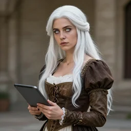 Maria Diazal: Female Smuggler. Maria has long white hair and white eyes, and a small mouth. She wears classical fashion and carries a tablet computer. Maria is soft-hearted and guarded