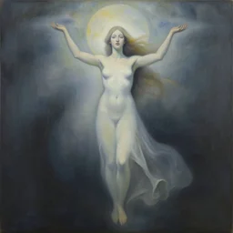 an abstract painting of an ethereal goddess holding up the universe, by remedios varo, reflection, symbolist, soft colors, dramatic lighting!, smooth, sharp focus, extremely detailed, aesthetically pleasing composition